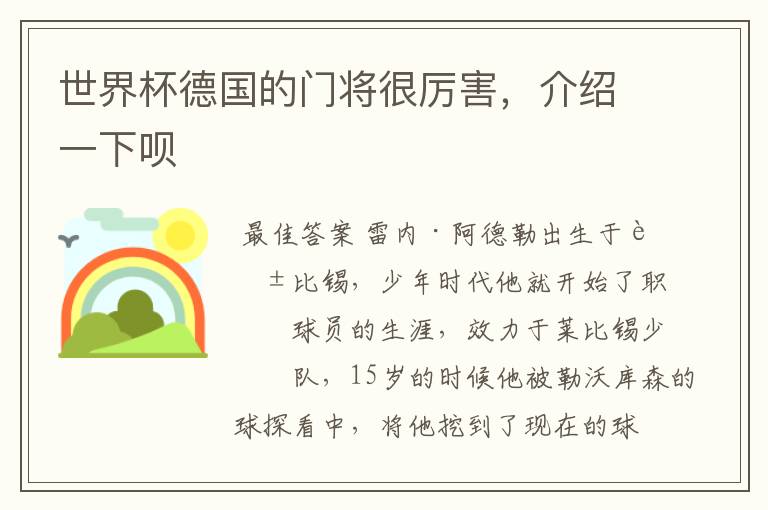 世界杯德国的门将很厉害,介绍一下呗