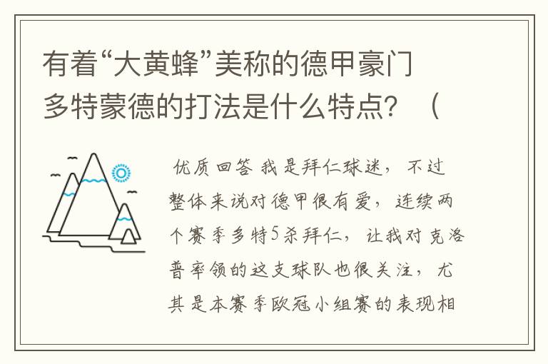有着“大黄蜂”美称的德甲豪门多特蒙德的打法是什么特点?(请多特蒙德资深球迷回答)