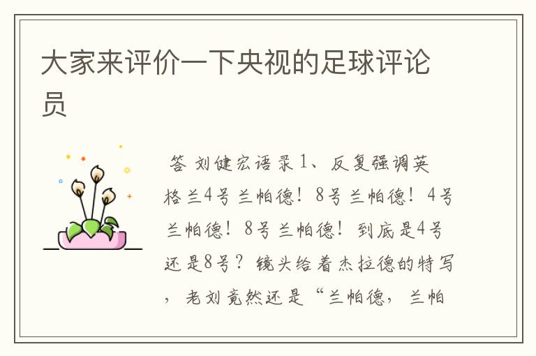 大家来评价一下央视的足球评论员
