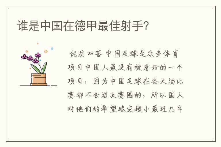 谁是中国在德甲最佳射手？