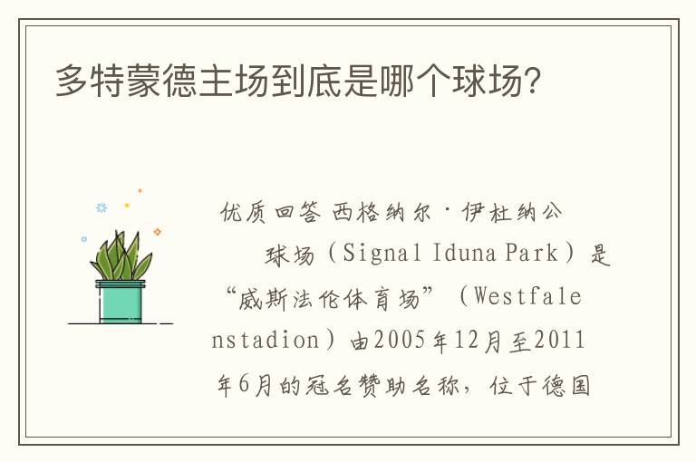 多特蒙德主场到底是哪个球场?