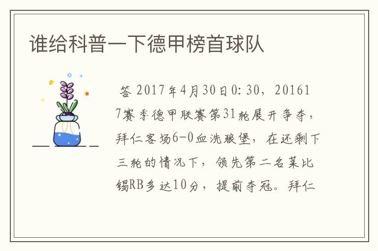 谁给科普一下德甲榜首球队
