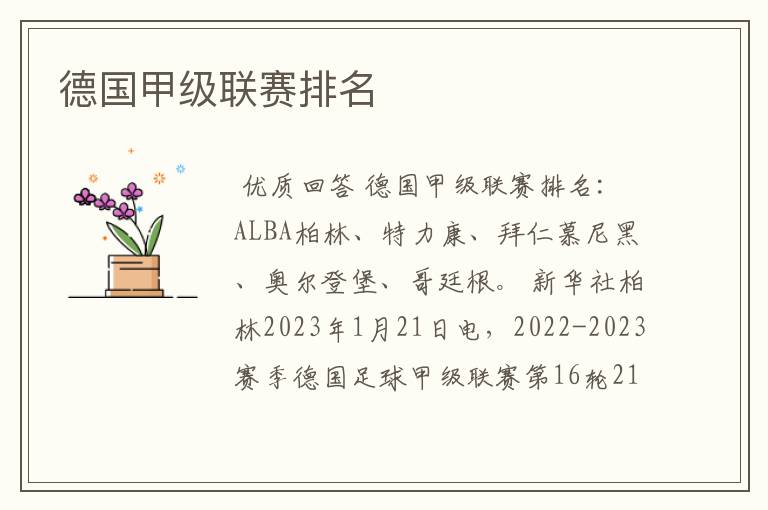 德国甲级联赛排名