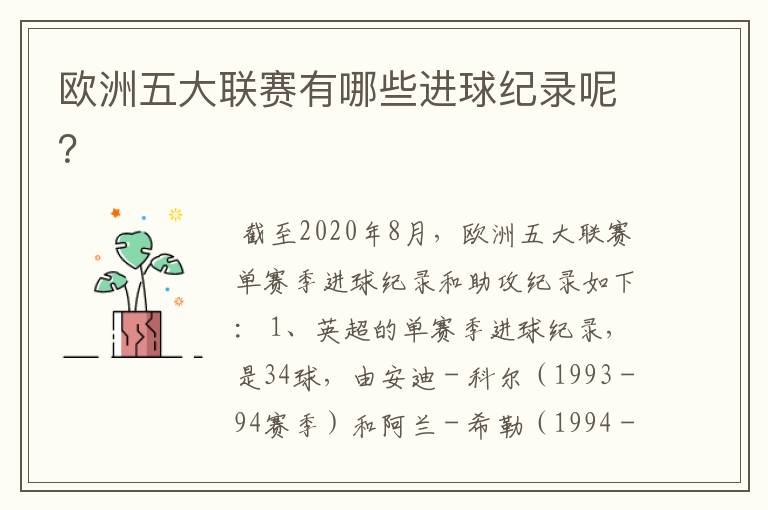 欧洲五大联赛有哪些进球纪录呢?