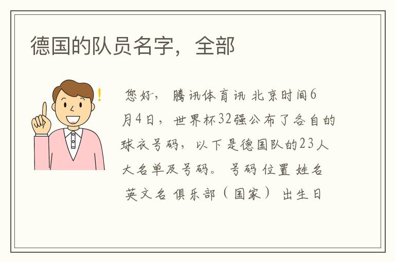 德国的队员名字,全部
