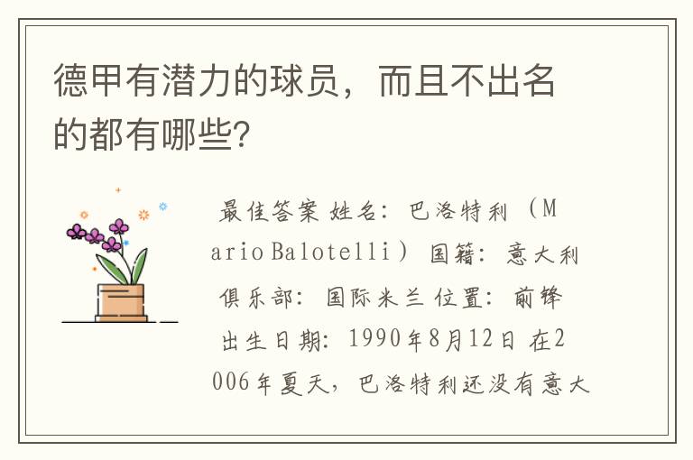 德甲有潜力的球员,而且不出名的都有哪些?