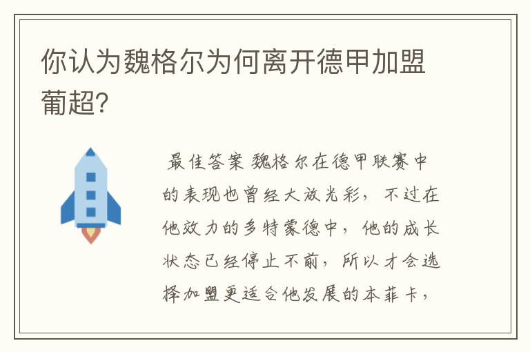 你认为魏格尔为何离开德甲加盟葡超?