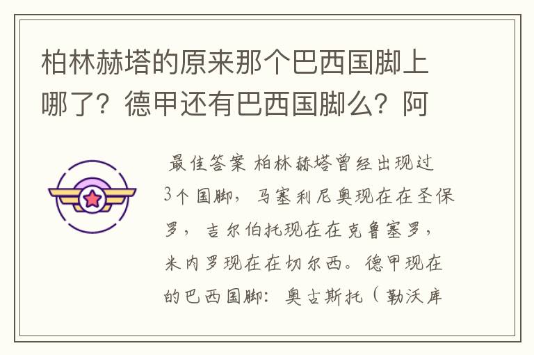 柏林赫塔的原来那个巴西国脚上哪了?德甲还有巴西国脚么?阿根廷国脚呢?