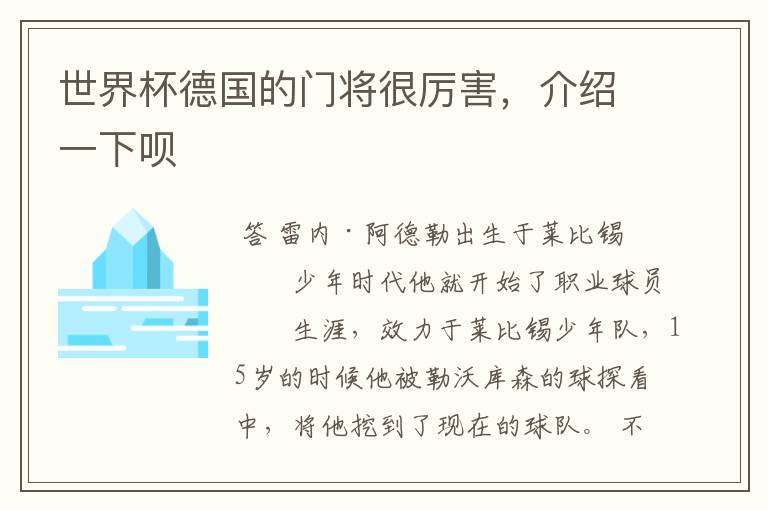 世界杯德国的门将很厉害,介绍一下呗