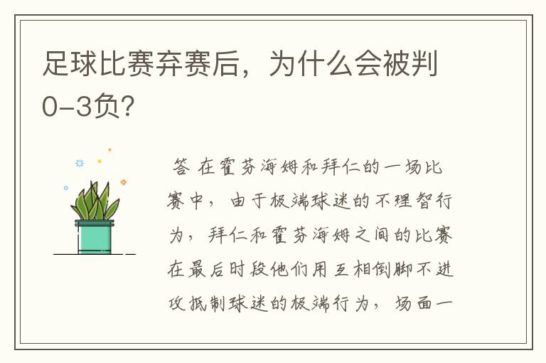 足球比赛弃赛后,为什么会被判0-3负?