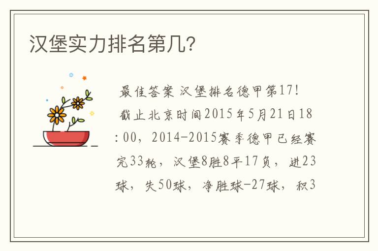 汉堡实力排名第几?