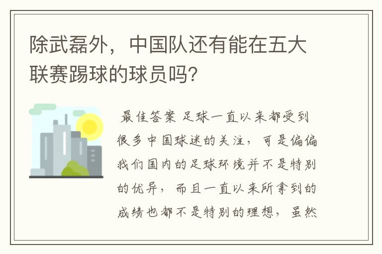 除武磊外,中国队还有能在五大联赛踢球的球员吗?
