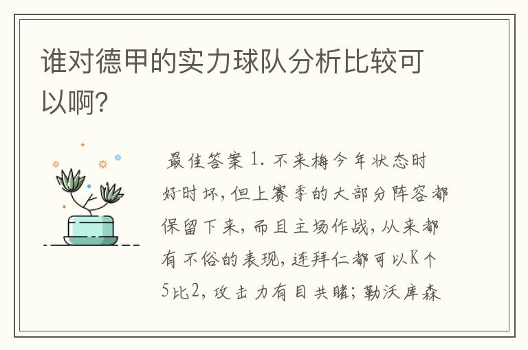 谁对德甲的实力球队分析比较可以啊?