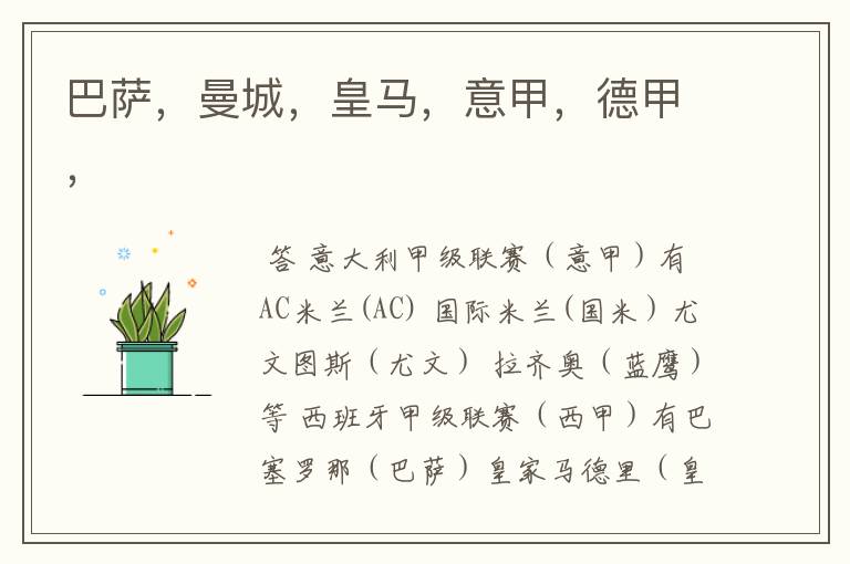 巴萨,曼城,皇马,意甲,德甲,