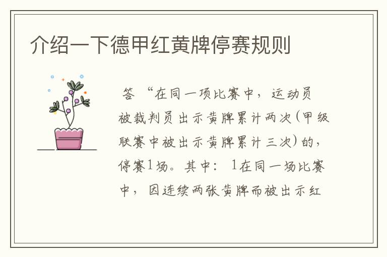 介绍一下德甲红黄牌停赛规则