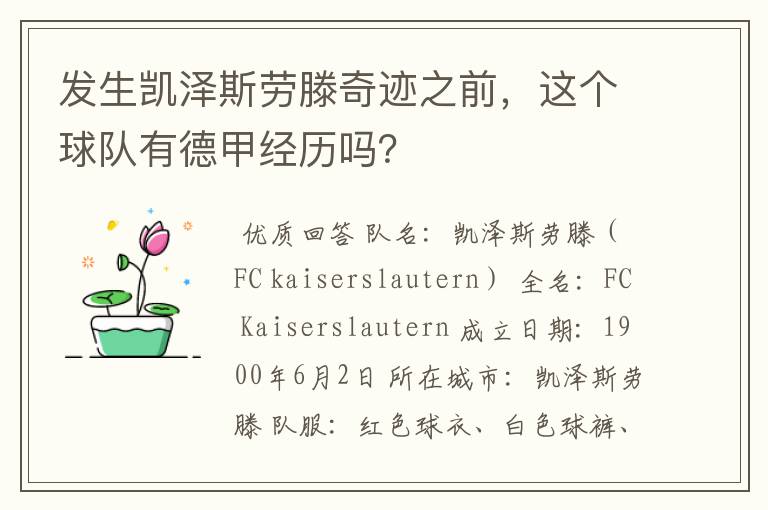 发生凯泽斯劳滕奇迹之前,这个球队有德甲经历吗?