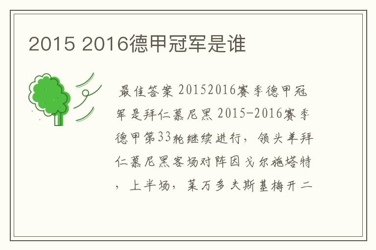 2015 2016德甲冠军是谁
