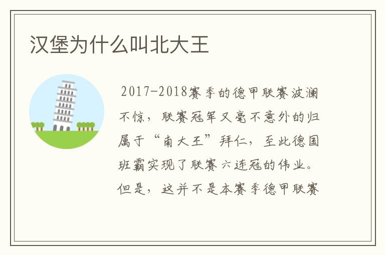 汉堡为什么叫北大王