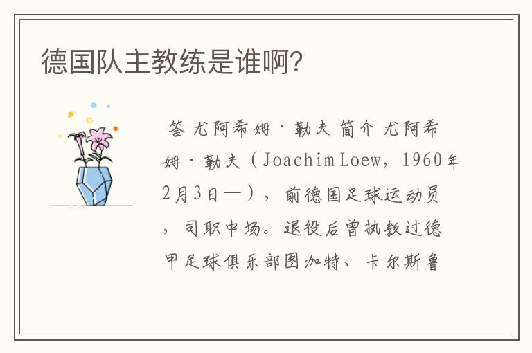 德国队主教练是谁啊?