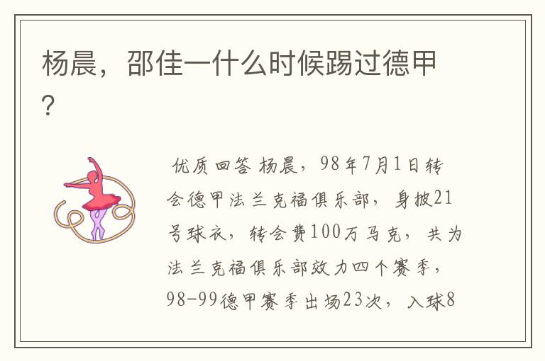 杨晨,邵佳一什么时候踢过德甲?