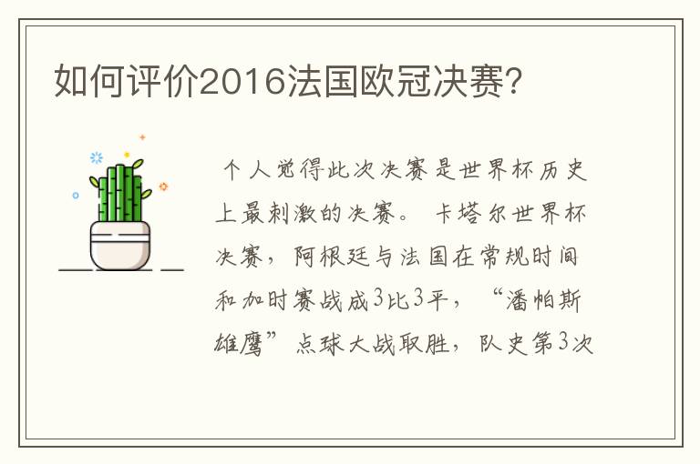 如何评价2016法国欧冠决赛?