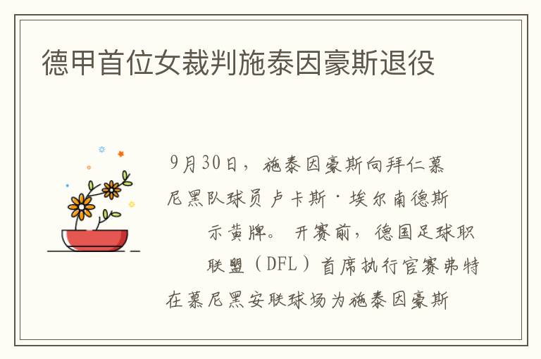 德甲首位女裁判施泰因豪斯退役