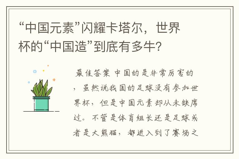“中国元素”闪耀卡塔尔,世界杯的“中国造”到底有多牛?