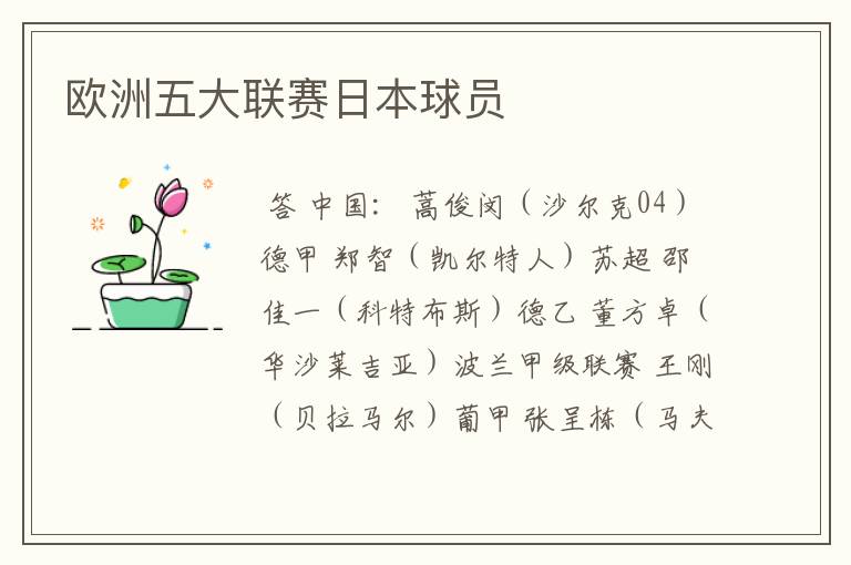 欧洲五大联赛日本球员