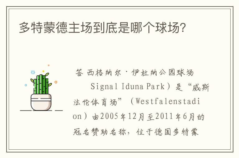 多特蒙德主场到底是哪个球场?