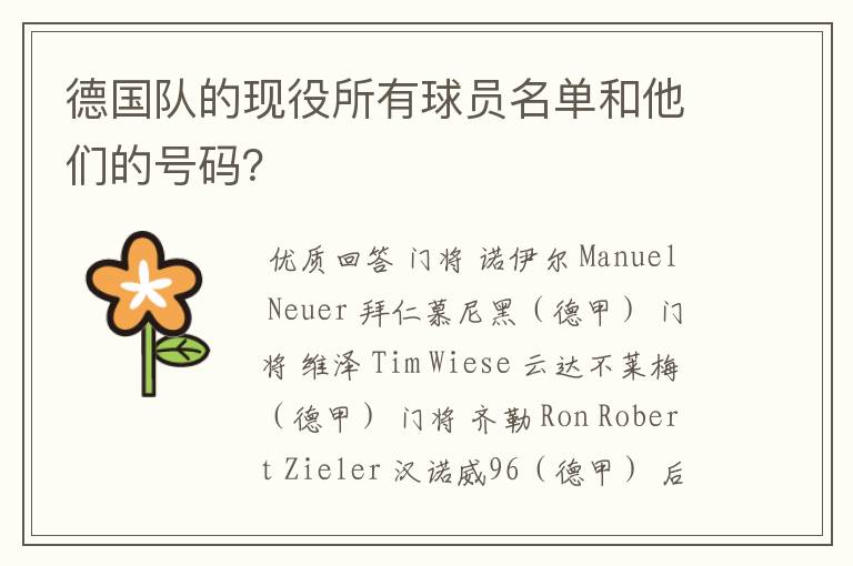 德国队的现役所有球员名单和他们的号码?