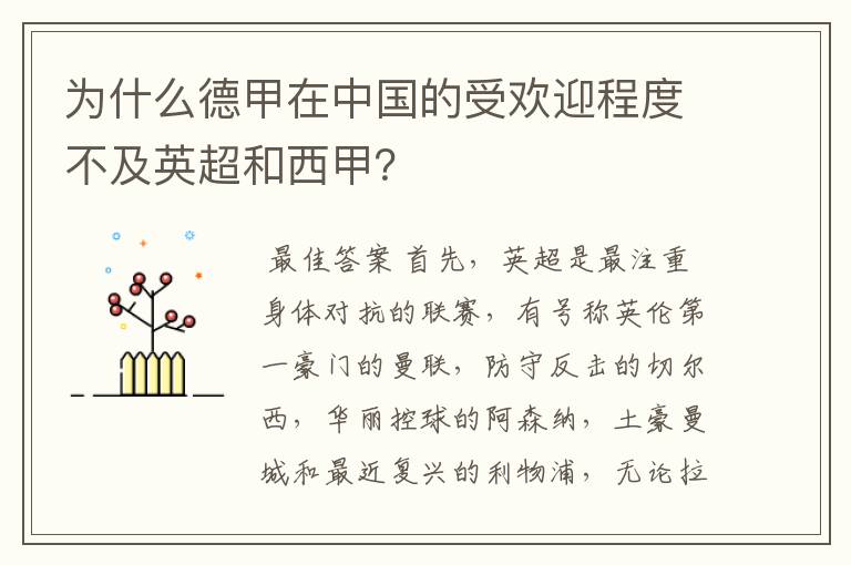 为什么德甲在中国的受欢迎程度不及英超和西甲?