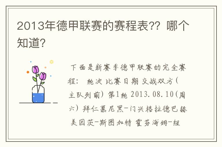 2013年德甲联赛的赛程表??哪个知道?