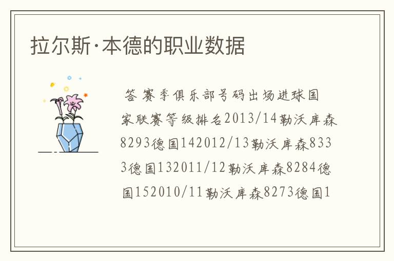 拉尔斯·本德的职业数据