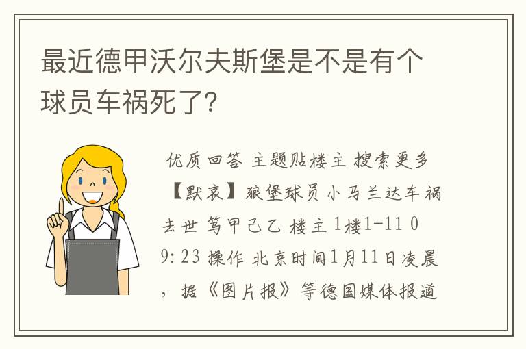最近德甲沃尔夫斯堡是不是有个球员车祸死了?