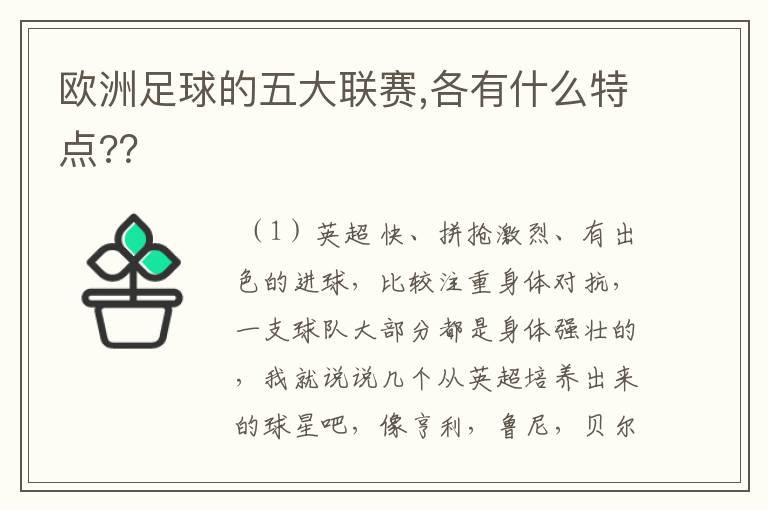 欧洲足球的五大联赛,各有什么特点??
