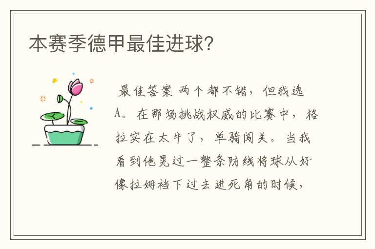 本赛季德甲最佳进球?