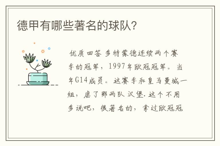 德甲有哪些著名的球队?