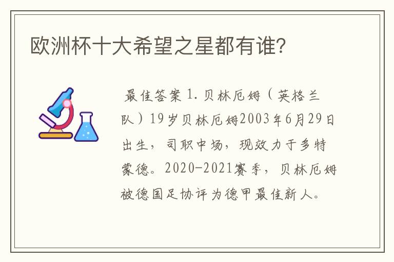 欧洲杯十大希望之星都有谁?