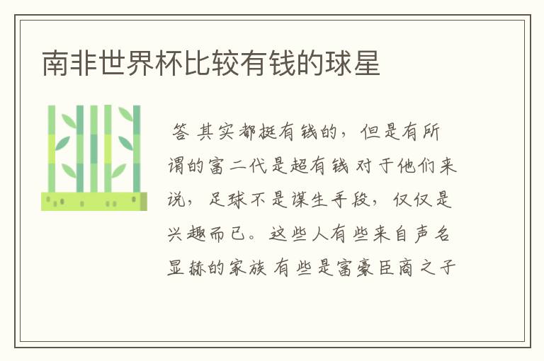 南非世界杯比较有钱的球星
