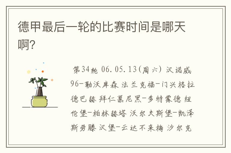 德甲最后一轮的比赛时间是哪天啊?