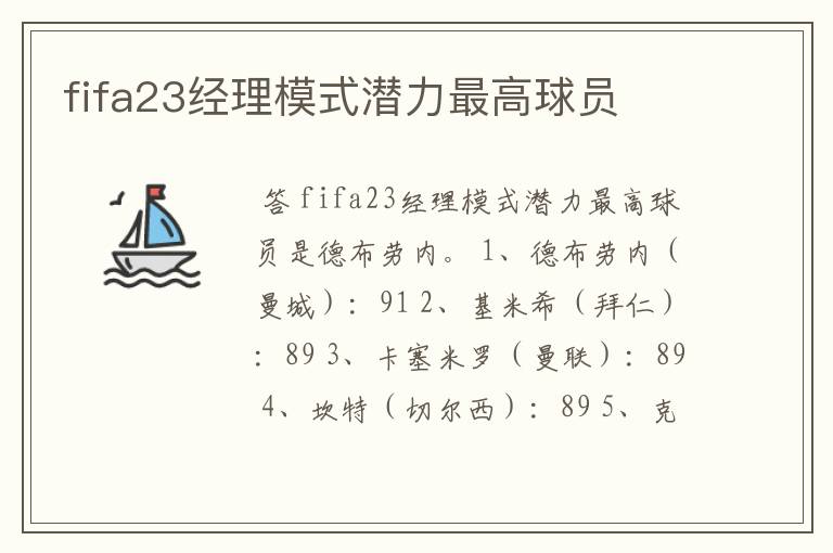 fifa23经理模式潜力最高球员