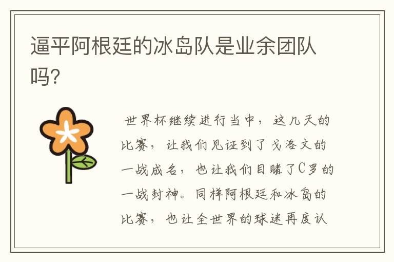 逼平阿根廷的冰岛队是业余团队吗?