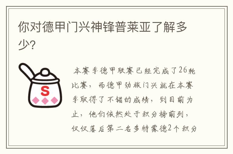 你对德甲门兴神锋普莱亚了解多少?