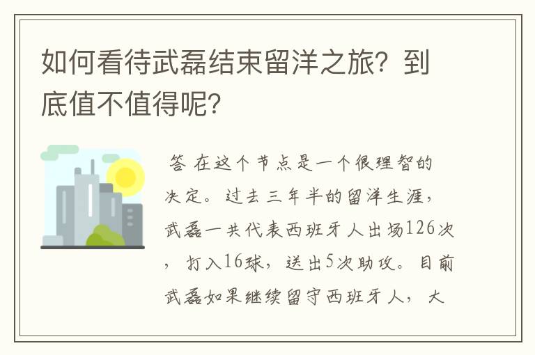 如何看待武磊结束留洋之旅?到底值不值得呢?