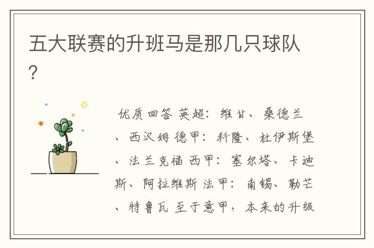 五大联赛的升班马是那几只球队?