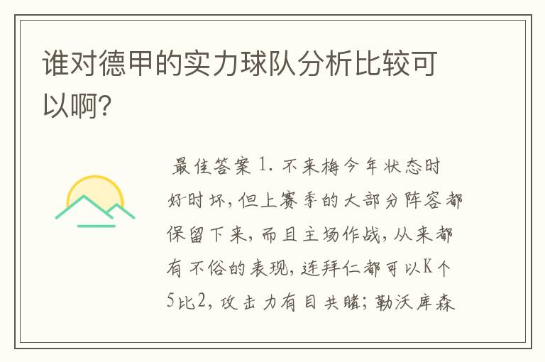 谁对德甲的实力球队分析比较可以啊？