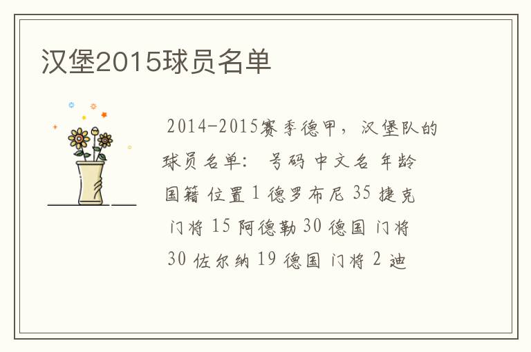 汉堡2015球员名单