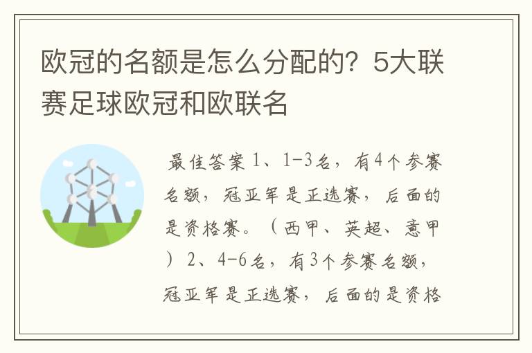 欧冠的名额是怎么分配的?5大联赛足球欧冠和欧联名