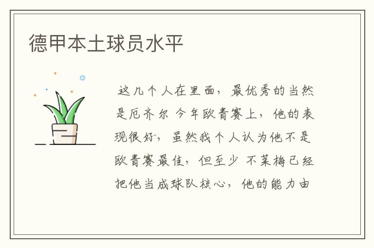 德甲本土球员水平