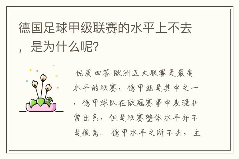 德国足球甲级联赛的水平上不去,是为什么呢?